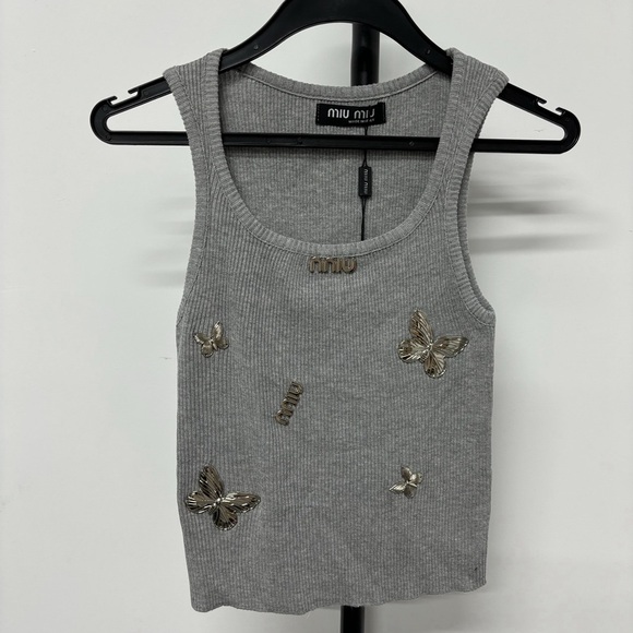 Miu Miu Gray Tank Top with Butterfly Details - Picture 1 of 5